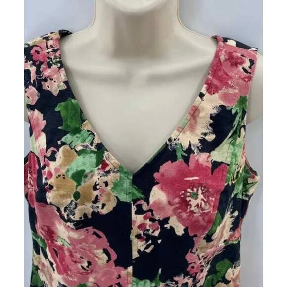 Talbots Dress Womens 12 Petite Black Pink Green Floral Cotton Canvas - Picture 5 of 5
